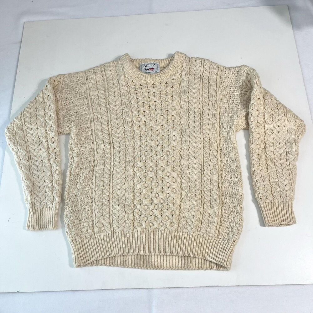 Vintage Avoca Sweater Womens Small Aran Wool Chunky Cable Knit Fisherman Ireland